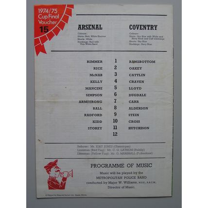 ARSENAL v COVENTRY CITY FA Cup 4th Round Replay 28/01/1975