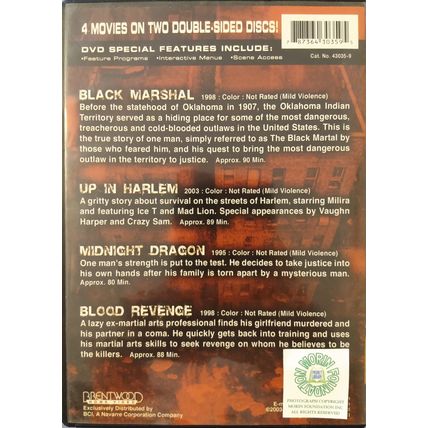BLACK WARRIORS 4 MOVIES on 2 DVDs MARSHALL UP IN HARLEM MIDNIGHT DRAGON BLOOD