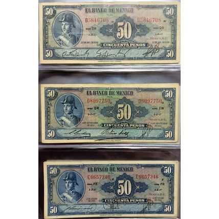 Mexico American Banknote Company Antique Set of 70 different Banknotes 1948-1978