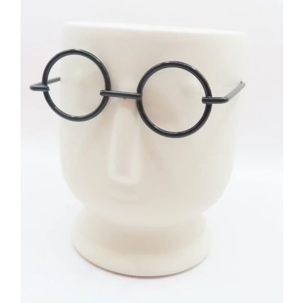 Geometric Head Ornament White Ceramic Wearing Black Glasses 9 CM Gift Home Decor