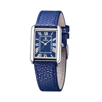 Gents Blue Square Tank Face Sony Battery Blue Genuine Leather Strap Watch