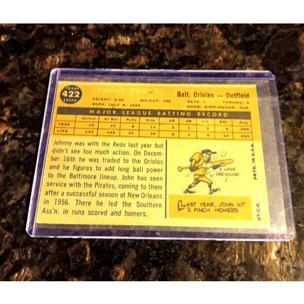 1960 Topps 422 Johnny Powers Baltimore Orioles Outfield 5.0 EX No Crease