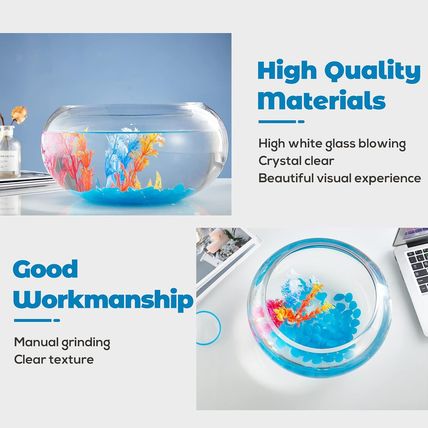 2 Gallon Glass Fish Bowl with Decor, Include Fluorescent Stones & Colorful Plast