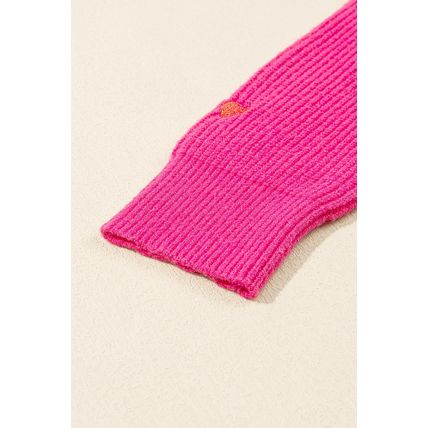 Rose Red Heart Shape Drop Shoulder Round Neck Sweater