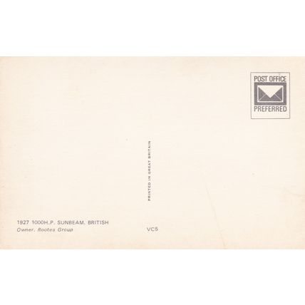 ED 64 1927 1000 HP WSUNBEAM, PRINTED POSTCARD, VC5