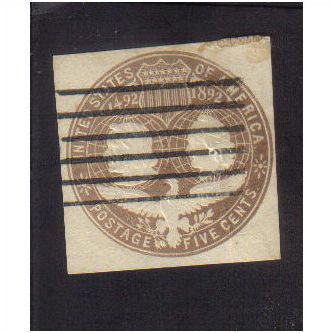 1893 USA ENVELOPE CUT OFF, COLUMBUS & LIBERTY 5C U350
