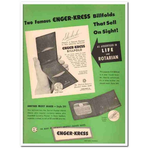 enger-kress company 1946 two famous billfold leather goods vintage ad