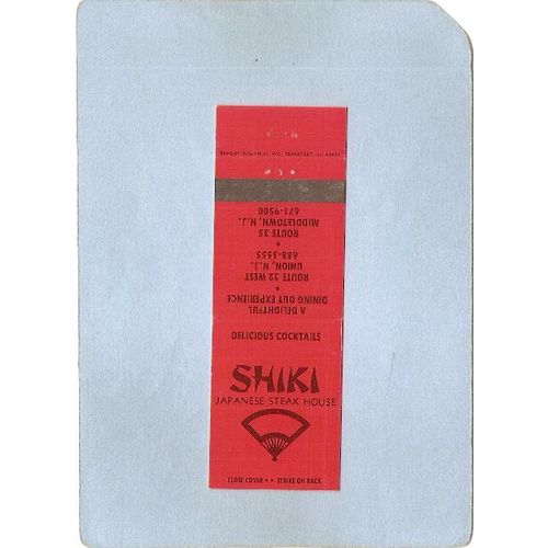 New Jersey Middletown Matchcover Shiki Japanese Steak House Rt 35 Also Rt ~3428