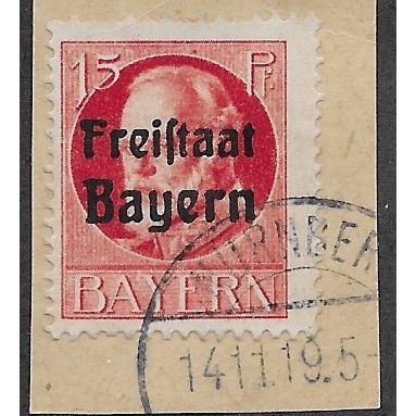 GER (BAVARIA) 1919 15pf KING LUDWIG III' (FREISTAAT)FINE USED(EBID65-476)
