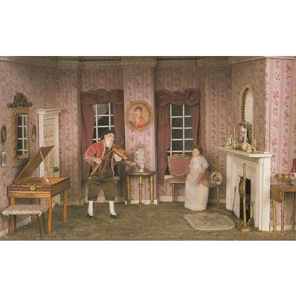 Yorkshire Victorian Man Serenading Wife Violin Waxwork Model Exhibit Postcard