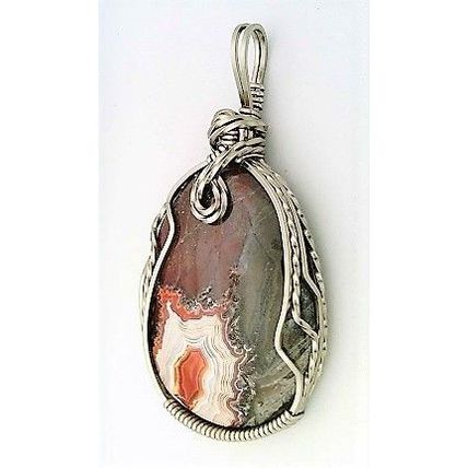 Laguna Agate Titanium Copper Wire Wrap Gemstone Pendant 2