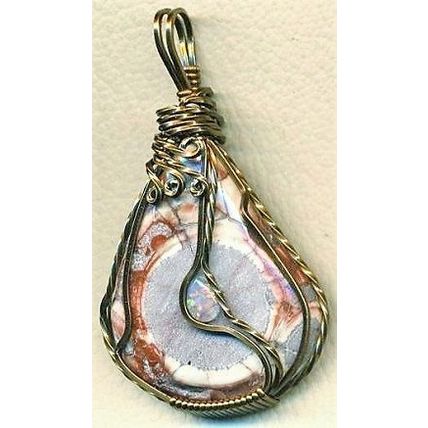 Orbicular Rhyolite Opal Bronze Copper Wire Wrap Gemstone Pendant 11
