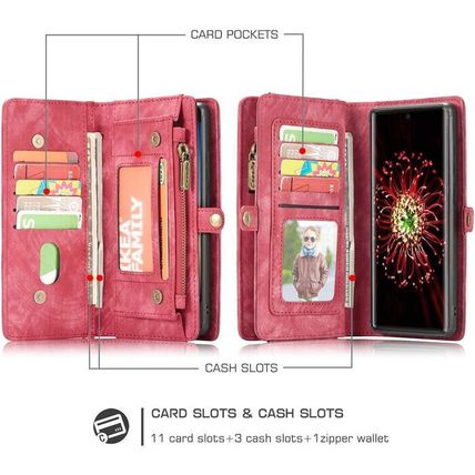 AKHVRS Handmade Premium Cowhide Leather Wallet Case for Galaxy Note 20-RED-NEW