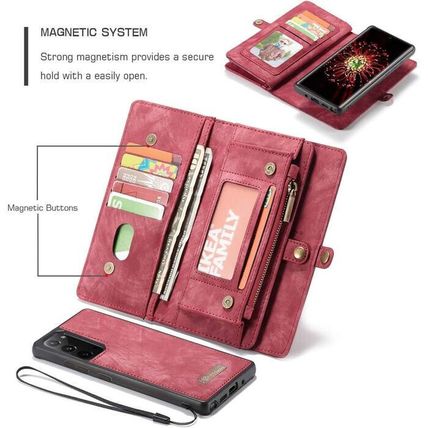 AKHVRS Handmade Premium Cowhide Leather Wallet Case for Galaxy Note 20-RED-NEW