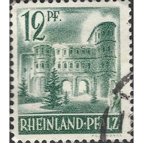 RHEINLAND PFALZ, Porta Nigra Trier, grey-green 1947, 12pf, #4