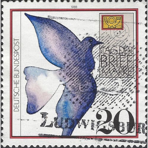 GERMANY, Stamp Day, Carrier Pigeon, white 1988, 20pf, #6