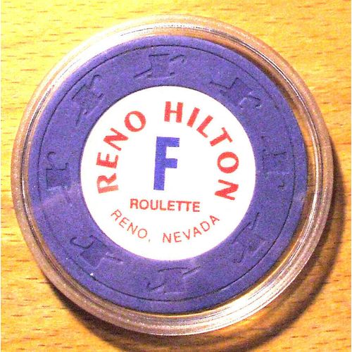 RENO HILTON Casino Roulette Chip - 1981 - Reno, Nevada - Blue - Table F