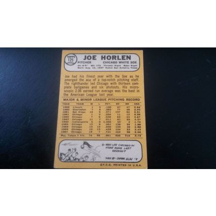 1968 Topps Card # 125 Joe Horlen Very Good-Excellent (4) Chicago White Sox
