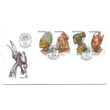 South West Africa.Trad Head-dress of SWA (1st series) set of 4.F/Day Cover.Dec20