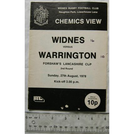 1978 programme Widnes v. Warrington, Lancashire Cup 2nd round