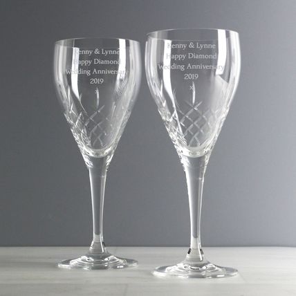 Crystal Wine Glasses Wedding anniversary engagement congratulations birthday