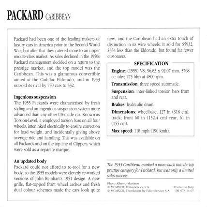 Collectors Club card. Classic Cars. Packard Caribbean