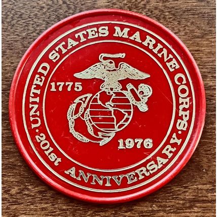 USMC 201st Anniversary UNITED STATES MARINE CORPS Red Plastic Coaster 1775-1976