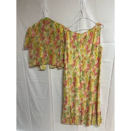 DN Design Vtg Chiffon Floral Lined Midi Dress & Cover Sz 16 Multicolor 2 Pc Set