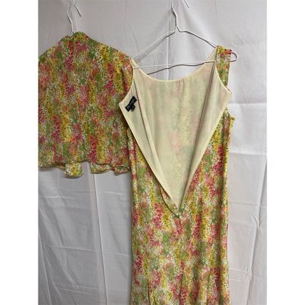 DN Design Vtg Chiffon Floral Lined Midi Dress & Cover Sz 16 Multicolor 2 Pc Set