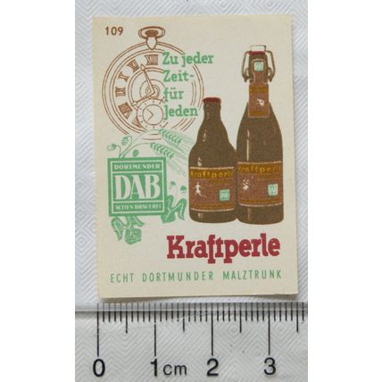 vintage West Germany Matchbox Label - Dortmunder DAB Actien Brauerei Kraftperle