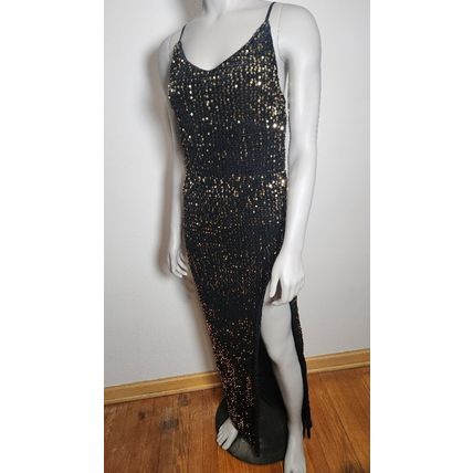 Long Black Sequin Dress With Leg Opening On One Side Women's Size Small Sexy