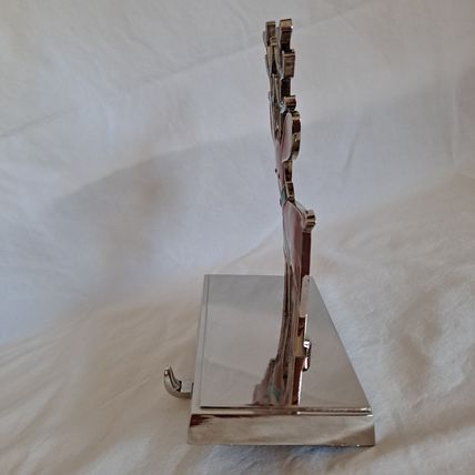 Metal Silver REINDEER Christmas STOCKING HANGER Mantel Holder Hook Snow Enamel