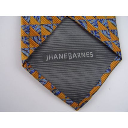 Jhane Barnes Tie Necktie Geometric Design 100% Silk Mustard & Blues Italy