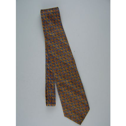 Jhane Barnes Tie Necktie Geometric Design 100% Silk Mustard & Blues Italy