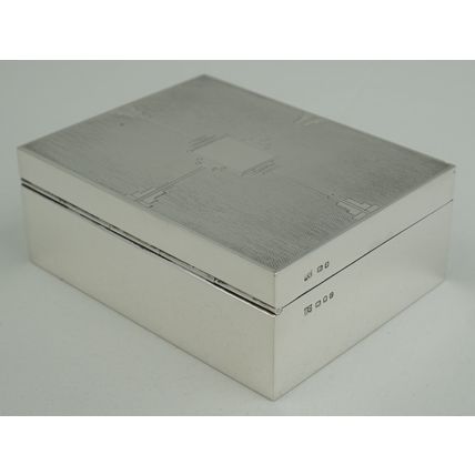 Good Art Deco Sterling Silver Cigarette Box, London 1938, 115mm, total 262g.