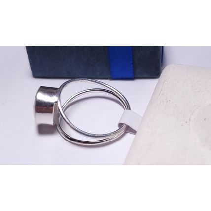 Estate 2.5ct Natural Rd White Quartz Sterling Silver split shank bezel Ring22253