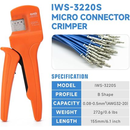 Icrimp IWS-3220S Micro Pin Connector Crimping Tool, AWG 32-20, Ratchet Crimper f
