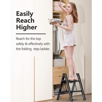 Step Stool, 2 Step Ladder with Anti-Slip and Wide Pedal, Folding Portable Iron S