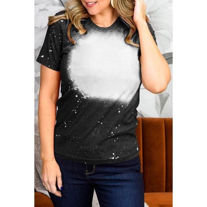 Black Tie-dyed Round Neck Short Sleeve T-shirt