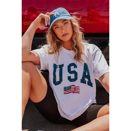 White USA Flag Graphic Oversized Tee