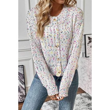 White Multicolor Confetti Sweater Cardigan