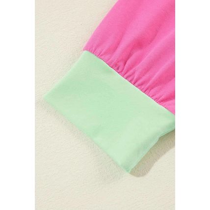 Green Colorblock Patchwork Long Sleeve Loose Top