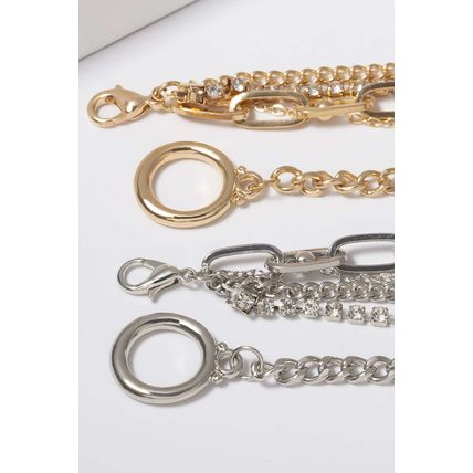 Gold 5pcs Layered Rhinestone Chain Collarbone Necklaces Set