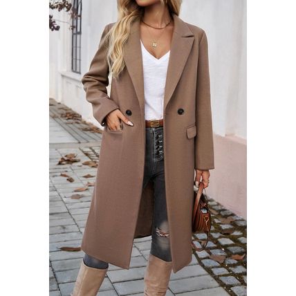 Dark Khaki Single Breasted Lapel Collar Flap Pocketed Overcoat