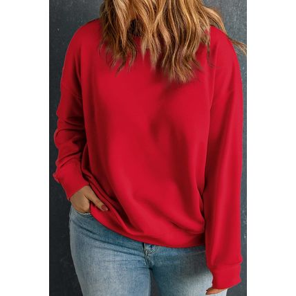 Racing Red Solid Crew Neck Drop Shoulder Plus Size Sweatshirt