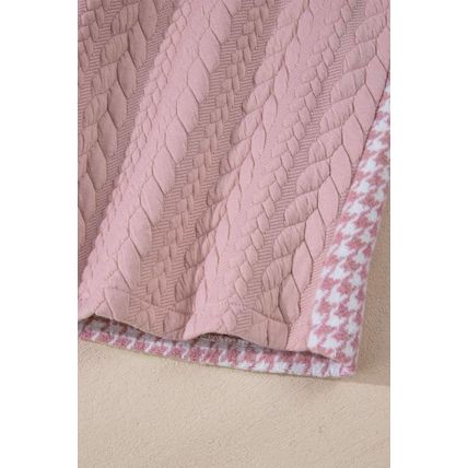 Pink Houndstooth Color Contrast Textured Patchwork Loose Shacket