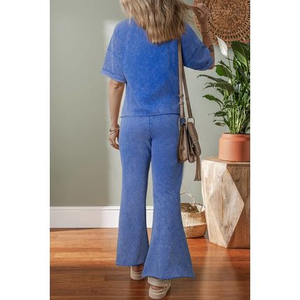 Ashleigh Blue Acid Wash Star Patched Rolled Trim Pants Set