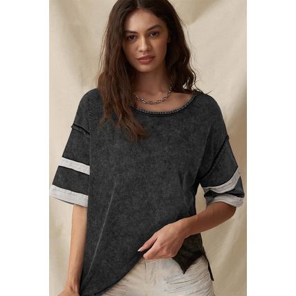Black Varsity Stripe Half Sleeve Vintage Tee