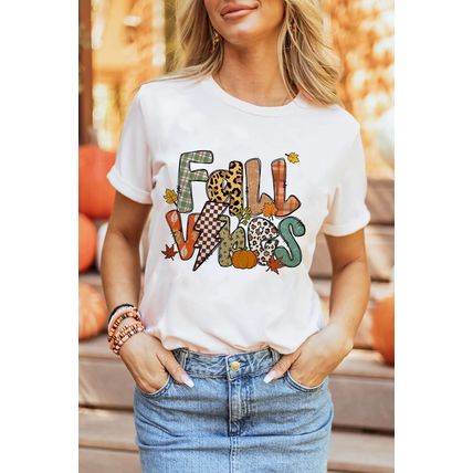 White FALL VIBES Cotton Blend Casual T Shirt