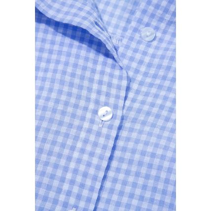 Light Blue Gingham Short Puff Sleeve Button Up Shirt